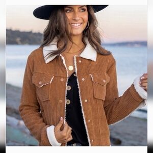 Grace & Lace Women's Brown Corduroy Jacket with White Sherpa Lining